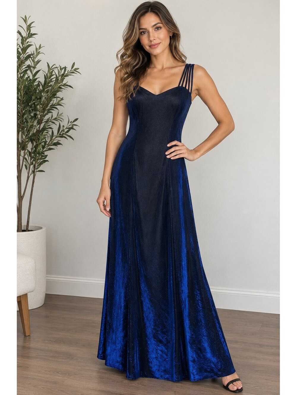 Vintage 90s Y2K Social Circles Metallic Blue Black Slip Maxi Dress Sz 6